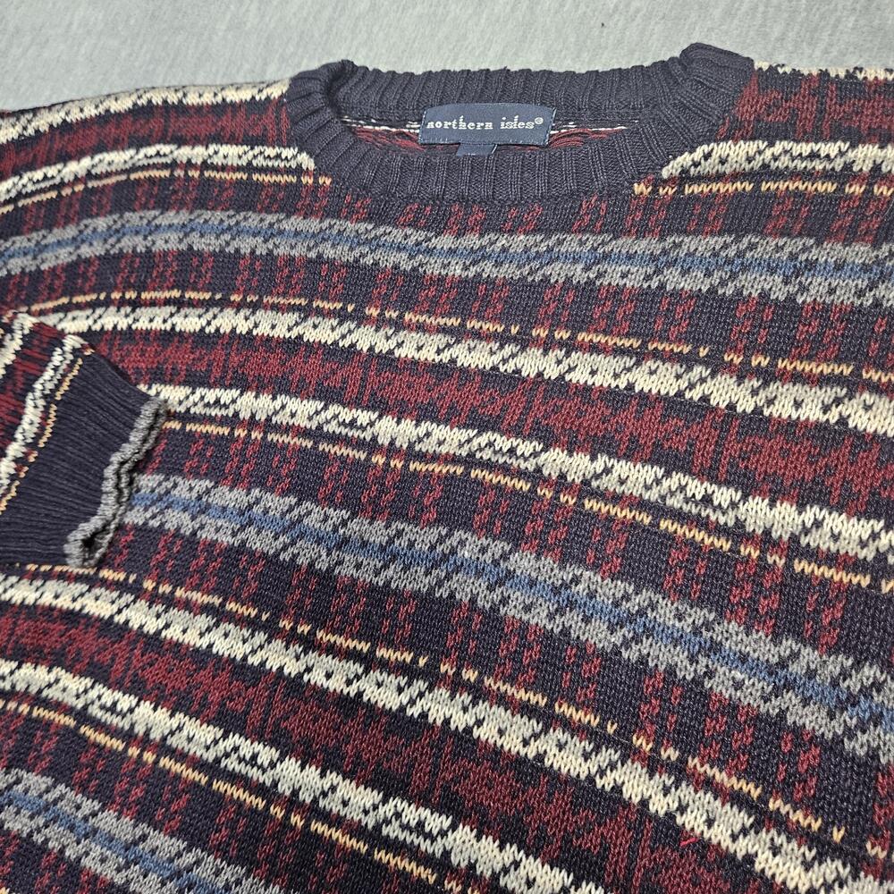Northern Isles Sweater Mens XL Blue Striped Crew Neck Pullover Ramie Cotton